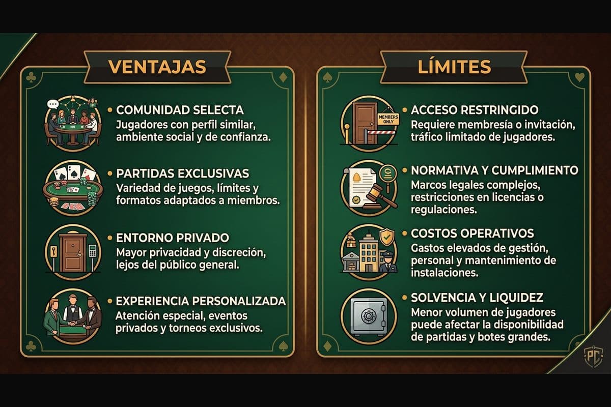 Comparison of advantages and limitations of the private poker club model